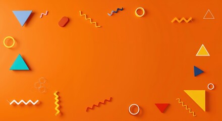 Geometric Delight: A vibrant design with a collection of geometric shapes and forms arranged on an eye-catching orange backdrop, offering a unique visual appeal and endless creative possibilities.