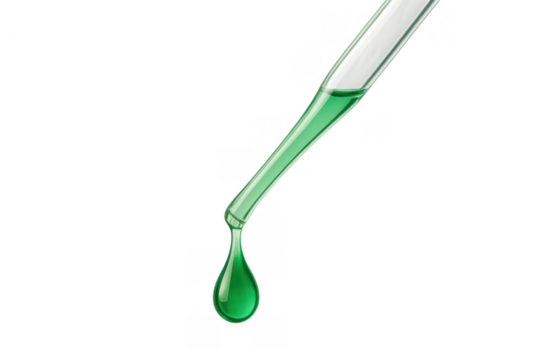 Dropper dispensing green liquid drop, science experiment, chemistry research, cosmetic serum, medical laboratory concept - Powered by Adobe