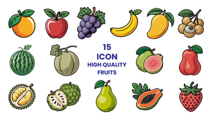 Fresh Vector Cartoon Fruits Collection on White Background