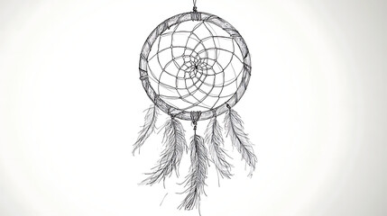 Intricate dreamcatcher illustration with feathers, perfect for spiritual and design projects