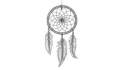 Elegant hand-drawn dreamcatcher with intricate details, perfect for designs and prints