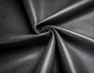 Close-up of black, textured material in a spiral shape, showing folds and shadows, with subtle sheen