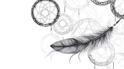 Elegant dreamcatcher and feather illustration, perfect for bohemian designs and art prints