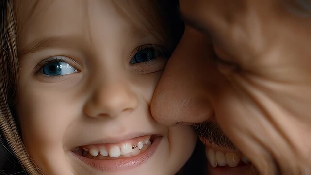 Father and daughter smiling close up bonding together happiness concept