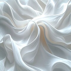 A close-up of flowing, ethereal fabric with soft folds and highlights, creating a sense of movement and volume. The colour is pale and pearlescent