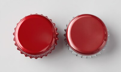 Two red bottle caps isolated on white background