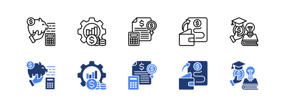 Budgeting and Money Management with two styles, line and duotone icon.