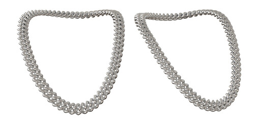 A silver necklace. Elegant silver cuban link  isolated on transparent background. Png transparency