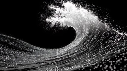 Black and white depiction of a powerful ocean wave with sparkling droplets at sunrise capturing the natural beauty and dynamic energy of the sea - Powered by Adobe