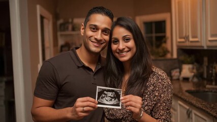 Happy Indian Couple Announcing Pregnancy with Ultrasound Scan