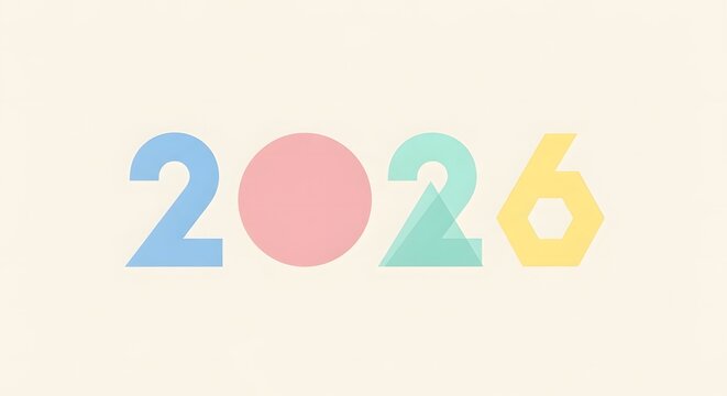 Pastel 2026 graphic design with geometric shapes for the numbers. - Powered by Adobe