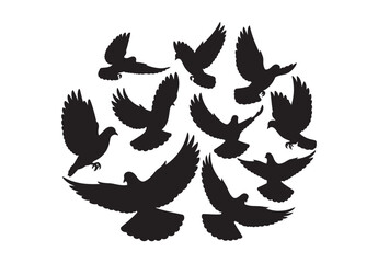 Silhouette of Flying Doves Symbolizing Peace, Freedom, and Unity in Flight, a Vector Illustration