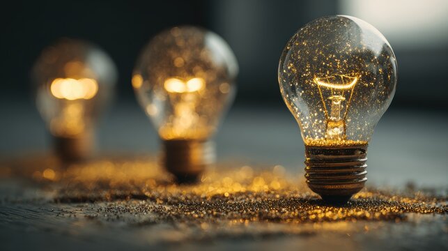 Great idea concept, Idea, innovation and inspiration, creativity with light bulbs that shine glitter on table, new ideas with innovative technology and creativity, business, education, technology