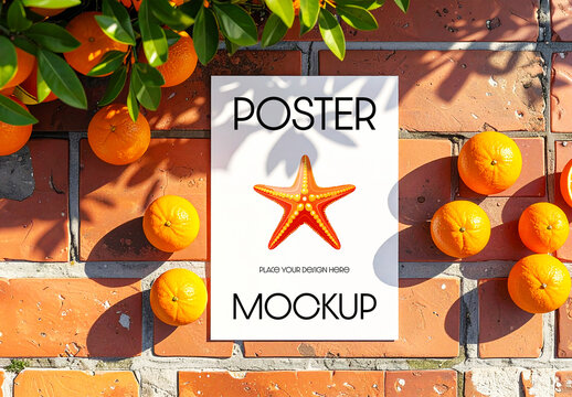 Creative Poster Mockup with Orange Decoration