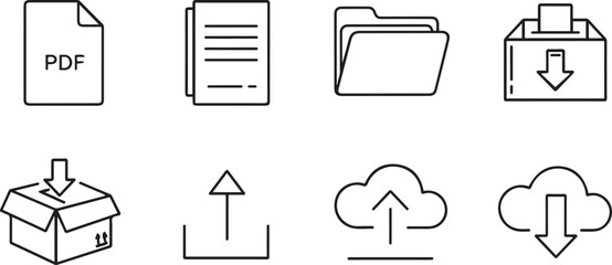 Set of hand drawn icons representing file management and cloud storage