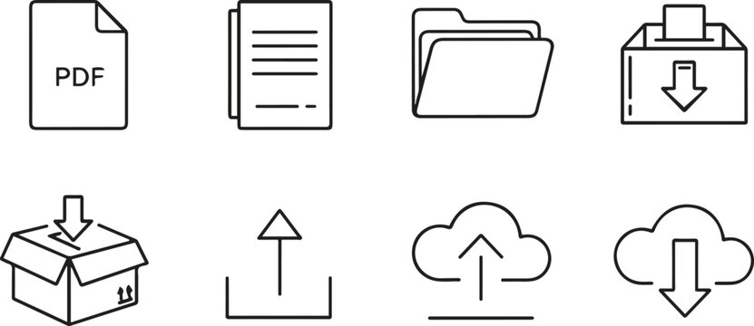 Set of hand drawn icons representing file management and cloud storage