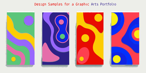 Abstract colorful organic shapes and circles design samples for graphic arts portfolio
