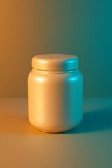 Pearl-finish jar lit with gold on the left and teal on the right, creating balanced dual-color contrast—perfect for modern beauty and product branding.
