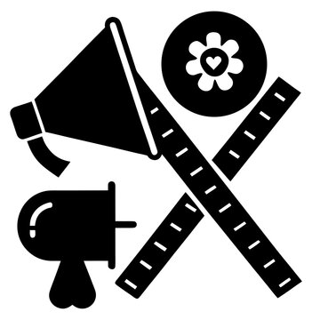 Film & Media Icons &ndash; Megaphone, Clapperboard, Camera, Flower Vector Set for Cinema, Production & Design

