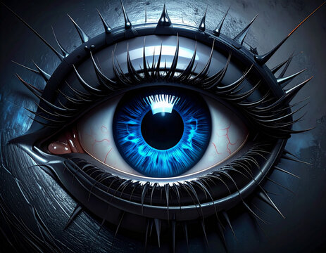 Blue eye in the dark sade of blue background