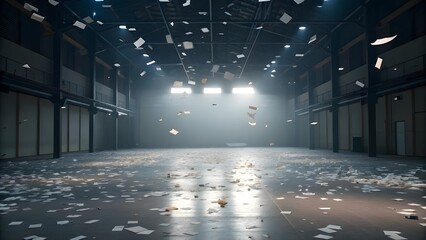 Empty Stock‑Exchange Floor Filled With Confetti Of Shredded Receipts Fluttering Under A Single Spotlight, Symbolizing Economic Aftermath, Fleeting Wealth, And The Poetic Silence Of Commerce