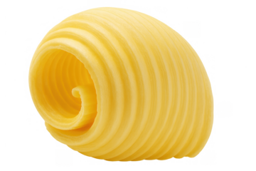 Butter curl forming a spiral, isolated on transparent background, fresh dairy product for cooking and baking
