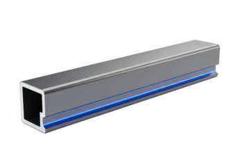 Silver aluminum extrusion profile with blue led light isolated on transparent background