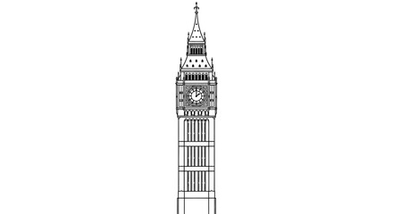 Big Ben line art illustration London landmark vector design isolated on white background