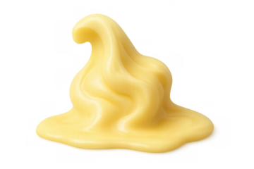 Yellow creamy swirl dollop of delicious vanilla custard or pudding, mayonnaise, or sauce on transparent background