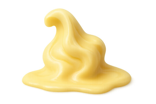 Yellow creamy swirl dollop of delicious vanilla custard or pudding, mayonnaise, or sauce on transparent background