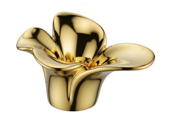 Elegant golden flower sculpture with intricate details isolated on transparent background