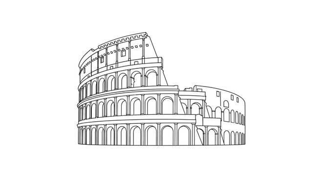 Colosseum line art illustration ancient Roman architecture in minimalist vector style isolated on white background