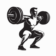 Male Athlete Squats with Barbell Vector Illustration on white background