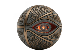 Mysterious ancient orb with glowing eye isolated on transparent background