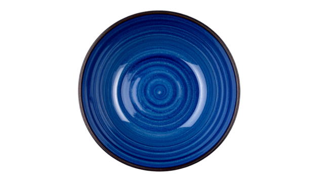 Elegant blue ceramic bowl display kitchen table decorative item modern home top view minimalism isolated on transparent background