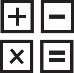 12 math symbols icons. outline thin line icons such as plus, square root, math, infinity, divide, brackets, isolated on transparent background