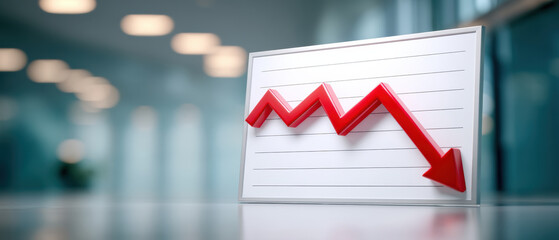 Red downward arrow chart decline business finance loss recession economy
