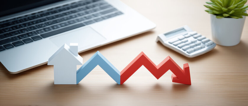 House market decline concept with falling red arrow and small house