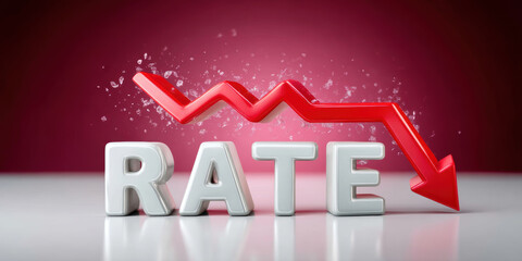 Rate letters with downward arrow indicating falling interest and financial decline