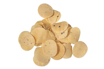 Isolated Yellow Potato Chips with Black Specks on a Transparent Background for a Fresh and Crunchy Appearance.