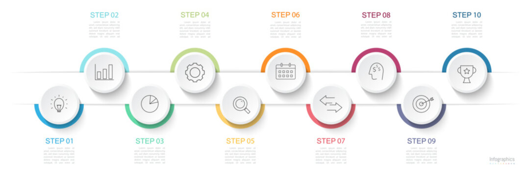 Infographic 10 options design elements for your business data. Vector Illustration.