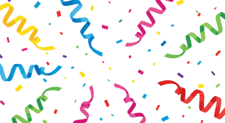 Colorful confetti and serpentine isolated on transparent background for party celebration