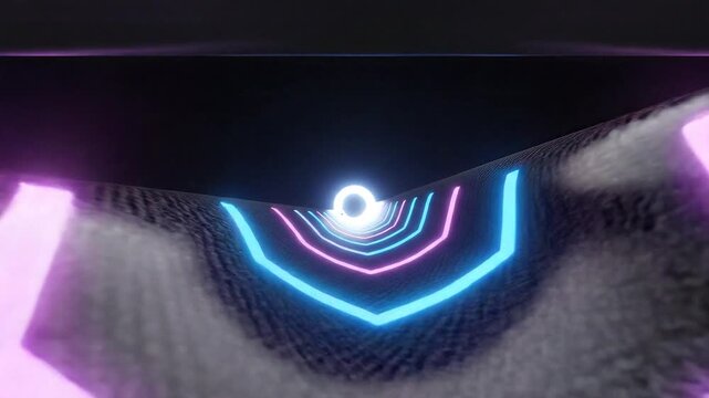 Abstract glowing neon tunnel perspective with a sphere at the end, futuristic digital art showcasing a path forward