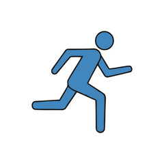 Blue stick figure running quickly across white space to represent speed and agility in a simple, modern style.