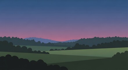  Modern minimalist landscape with a deep blue-to purple gradient sky