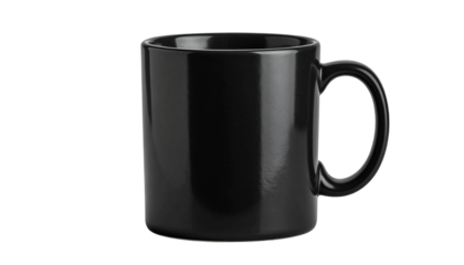 Plain black coffee mug isolated on transparent background