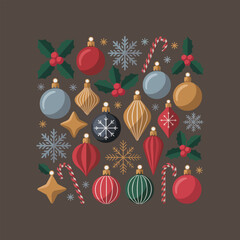 Christmas ornaments, objects and elements Xmas decoration isolated.