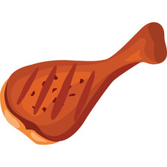 Isolated Grilled Chicken Leg with Grill Marks and Transparent Background