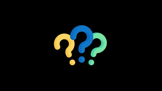 Question mark animation on black background. 3D loopable symbol  animated, 3D question mark looping red query Icon for quiz or tutorial.