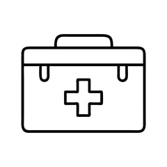 Simple line art icon of a medical first aid kit with a red cross symbol